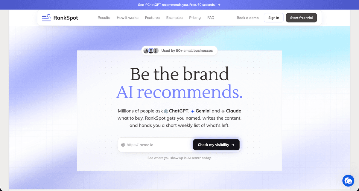 RankSpot homepage screenshot