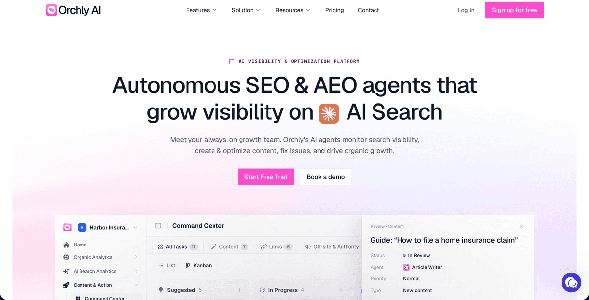 Screenshot of Orchly homepage