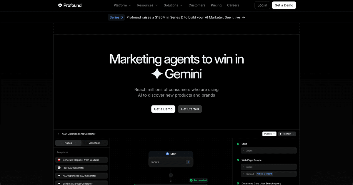 Screenshot of Profound homepage