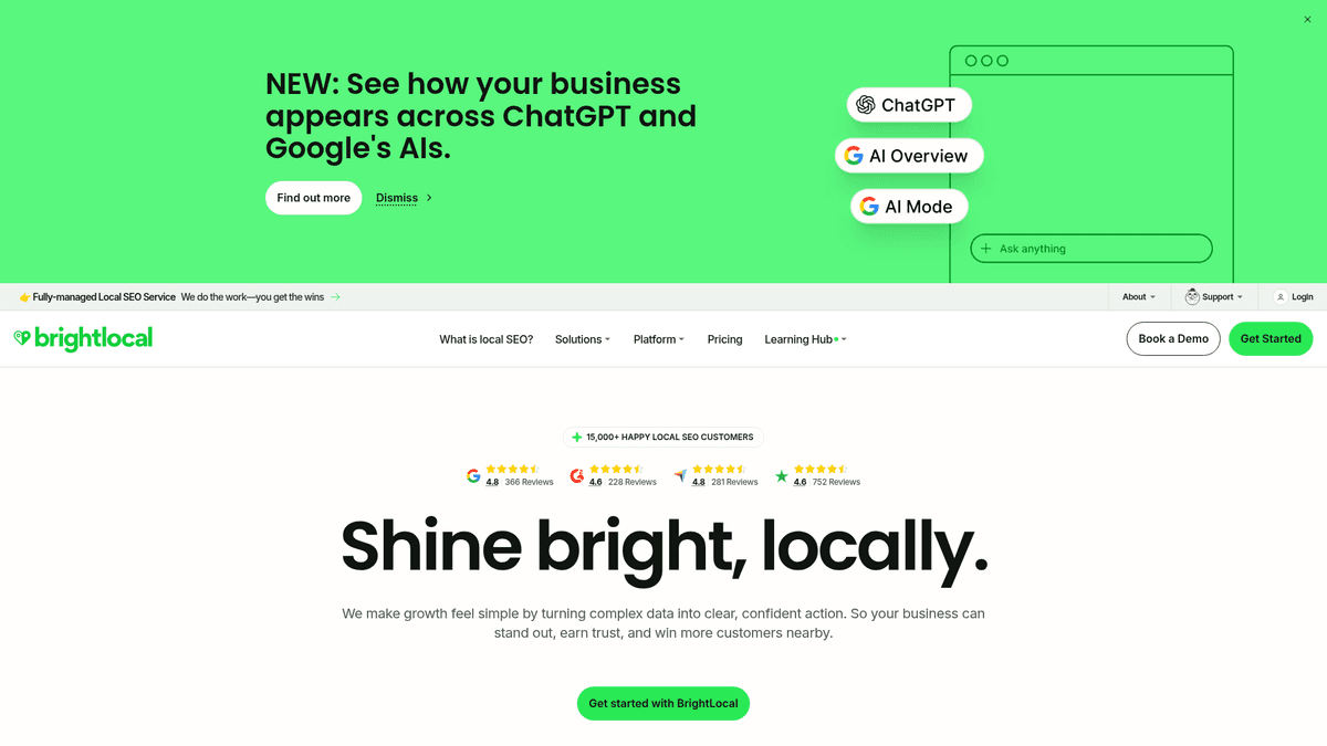 BrightLocal homepage for local search and listing management