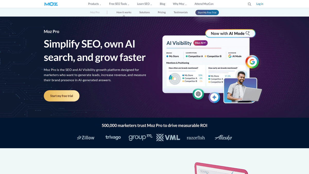 Screenshot of Moz Pro homepage