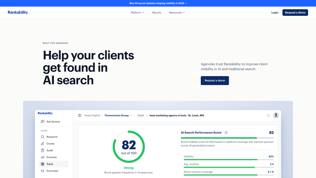 Screenshot of Rankability homepage