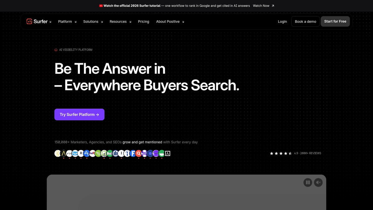 Screenshot of Surfer SEO homepage