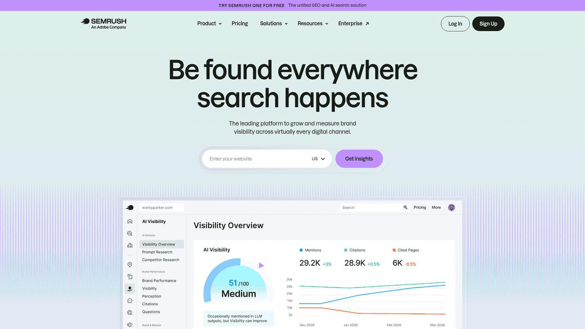 Screenshot of Semrush homepage