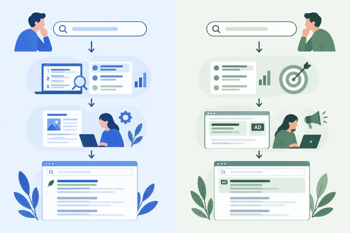 Organic search and paid advertising as separate keyword research paths