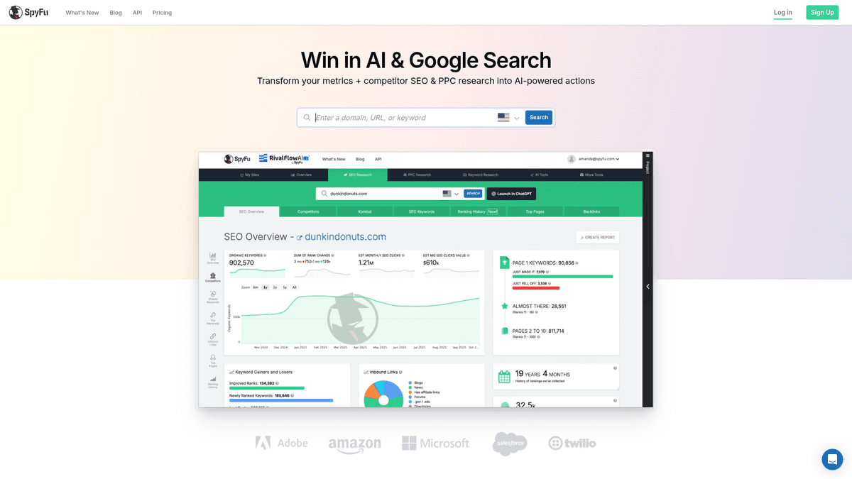 SpyFu homepage for paid and organic competitor research