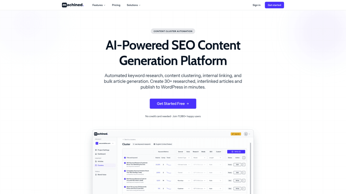 Machined homepage screenshot