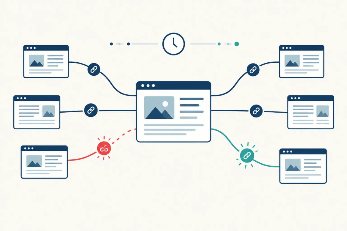 New and lost links illustrated as changes in a backlink profile over time