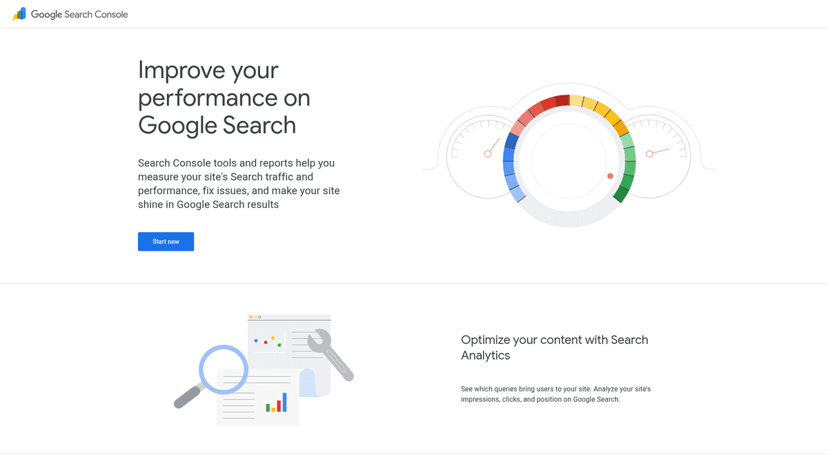 Google Search Console home page explaining search performance insights