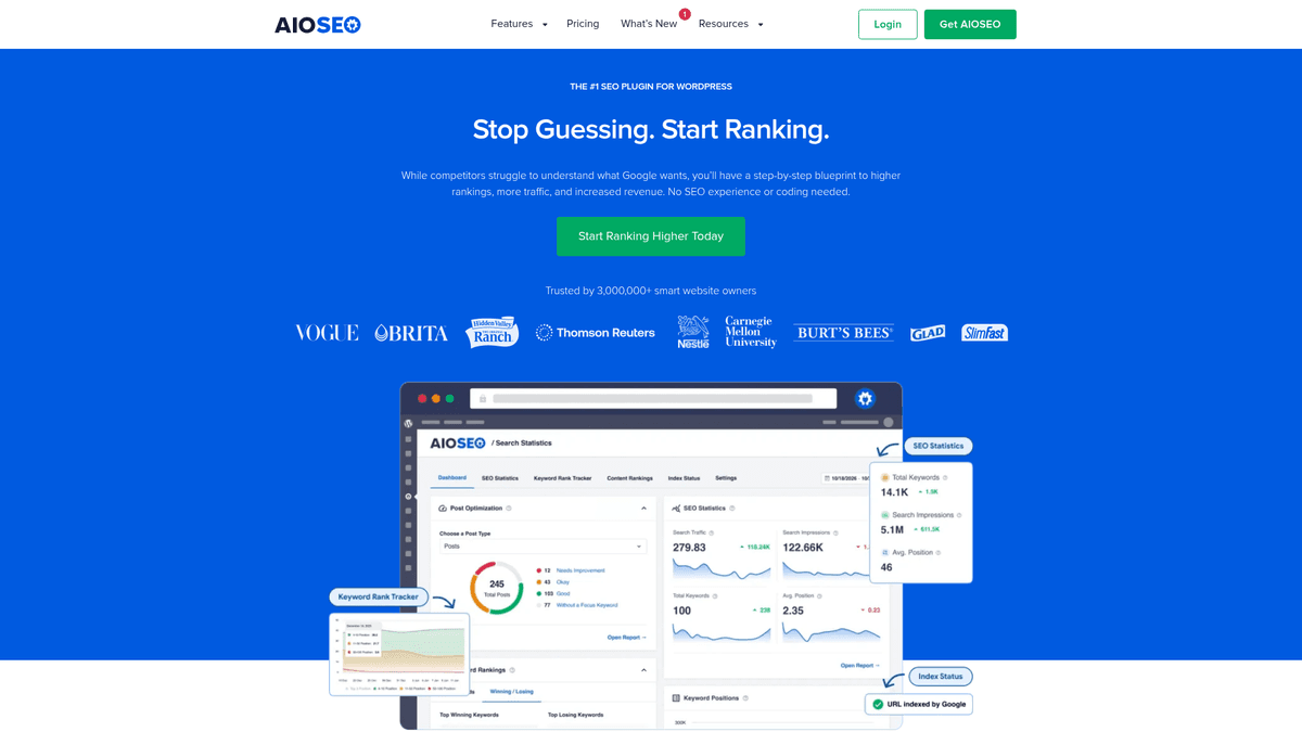 All in One SEO homepage for its WordPress plugin