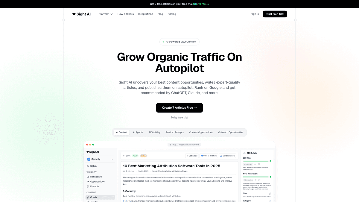 Screenshot of Sight AI homepage
