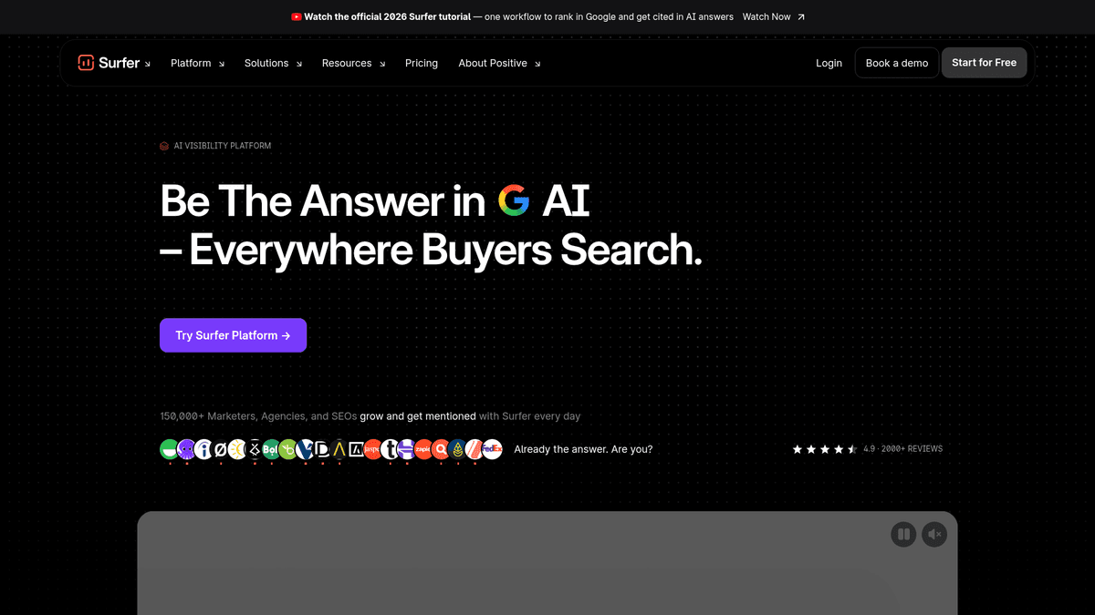 Surfer SEO homepage screenshot