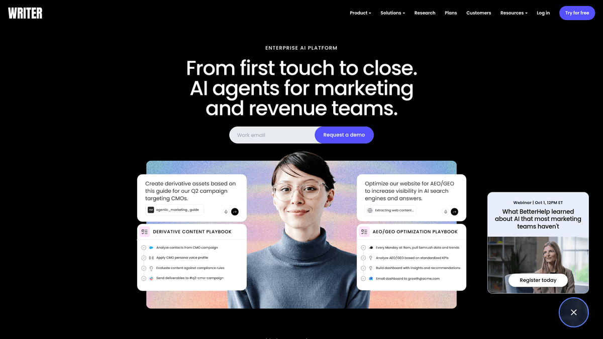 Writer website homepage showing its enterprise AI platform