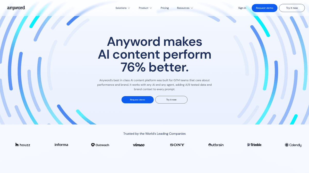 Anyword website homepage showing its marketing copy software