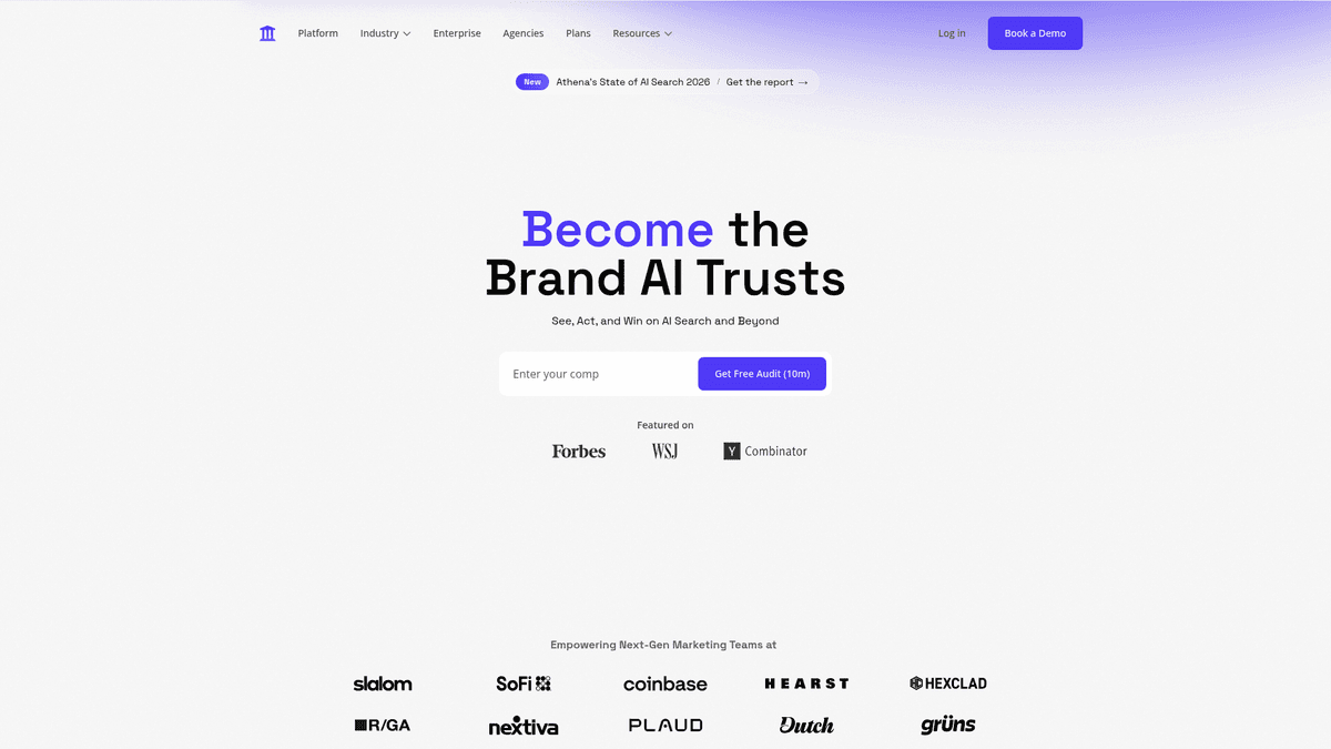 AthenaHQ website describing AI search optimization