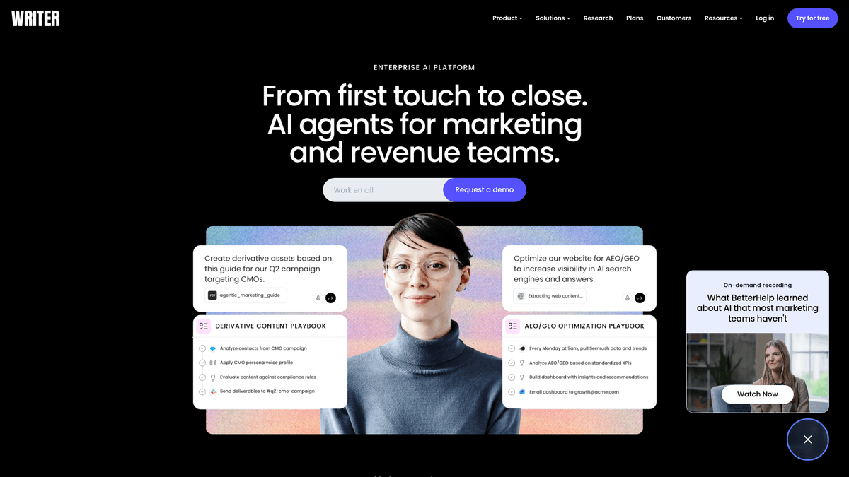 Writer homepage for governed enterprise AI workflows