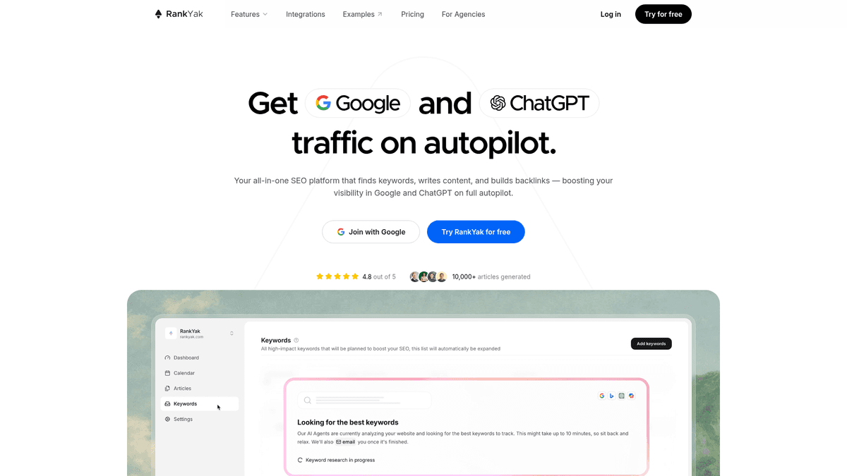 RankYak homepage screenshot