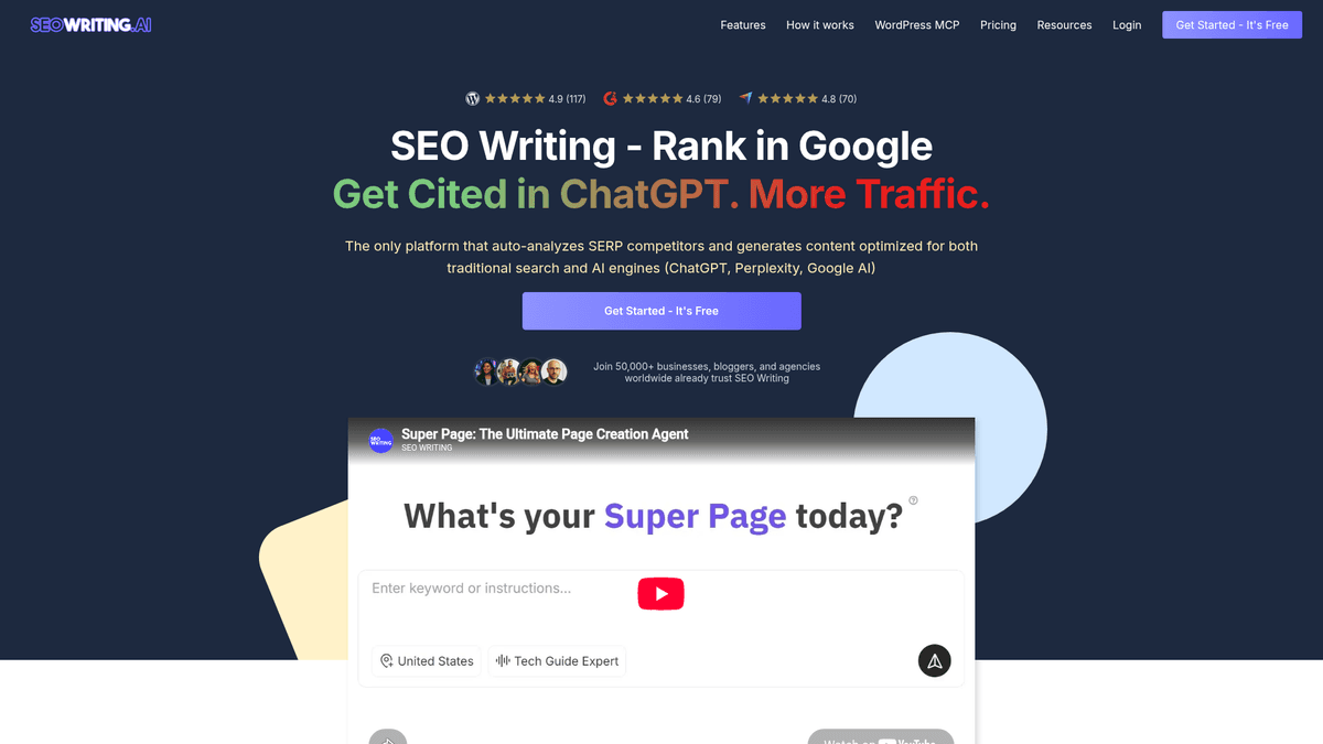 SEOWriting.ai homepage screenshot