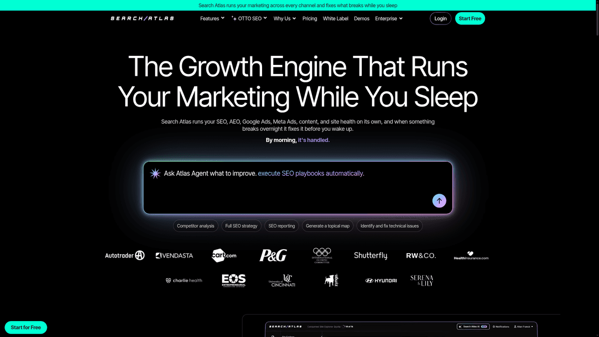 Screenshot of Search Atlas homepage