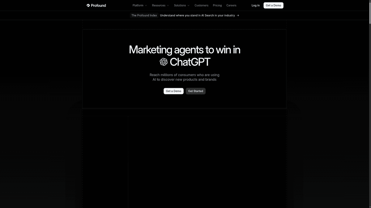 Screenshot of Profound homepage