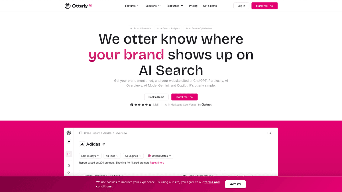 Screenshot of Otterly AI homepage