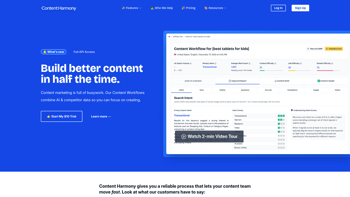 Screenshot of Content Harmony homepage