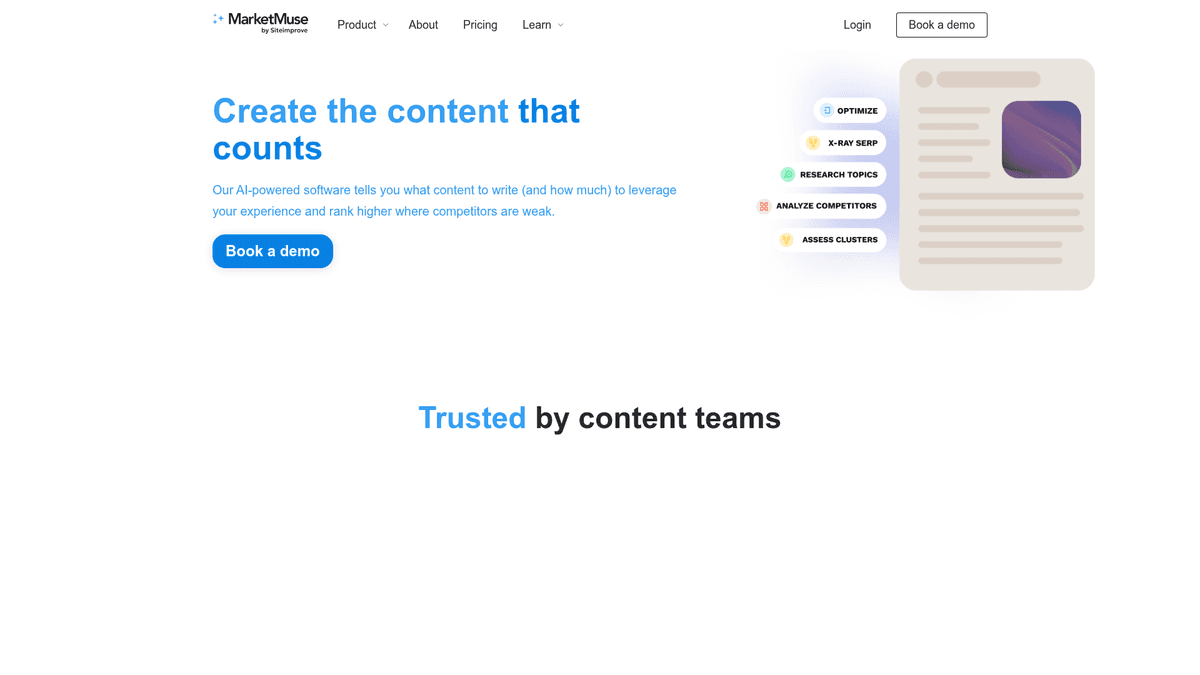 Screenshot of MarketMuse homepage