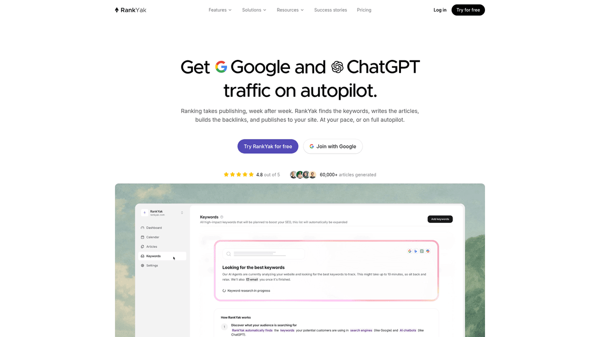 RankYak website screenshot