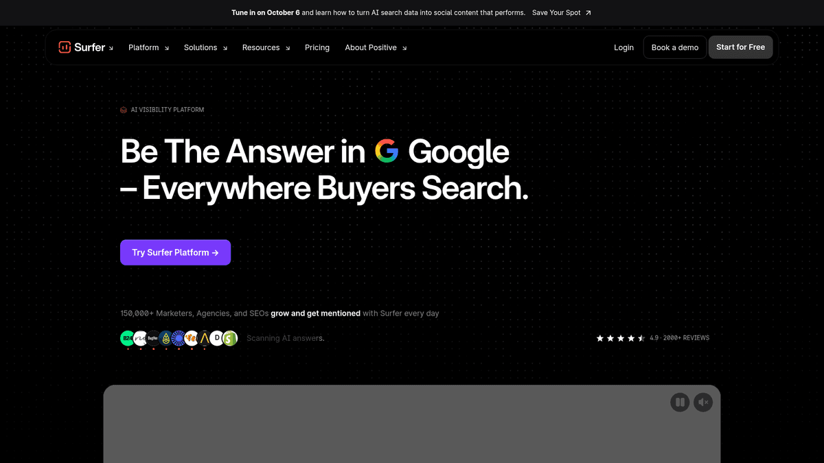 Surfer SEO home page for content optimization