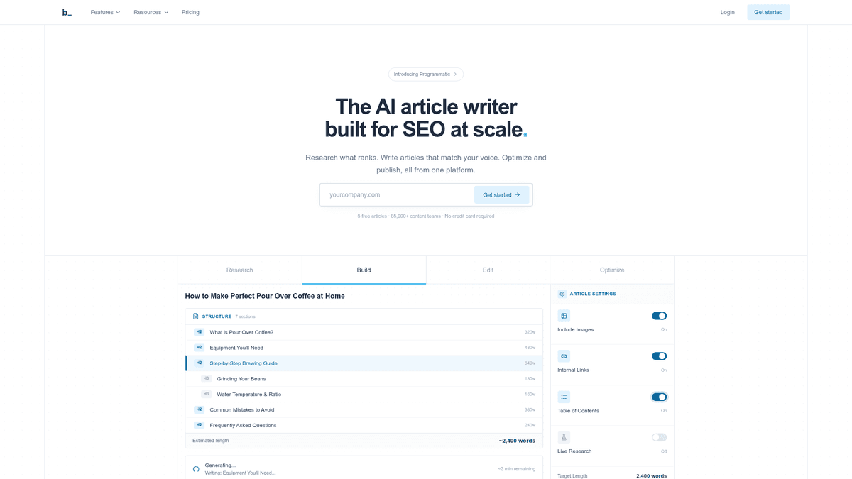 Byword home page for bulk AI article generation