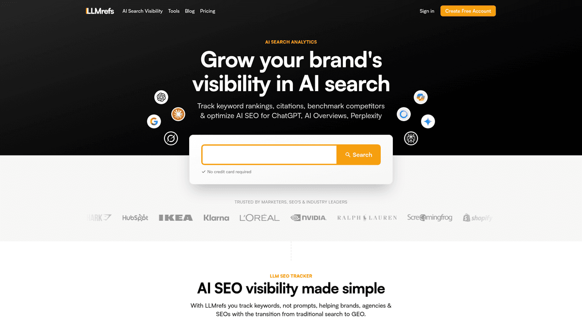 LLMrefs homepage screenshot
