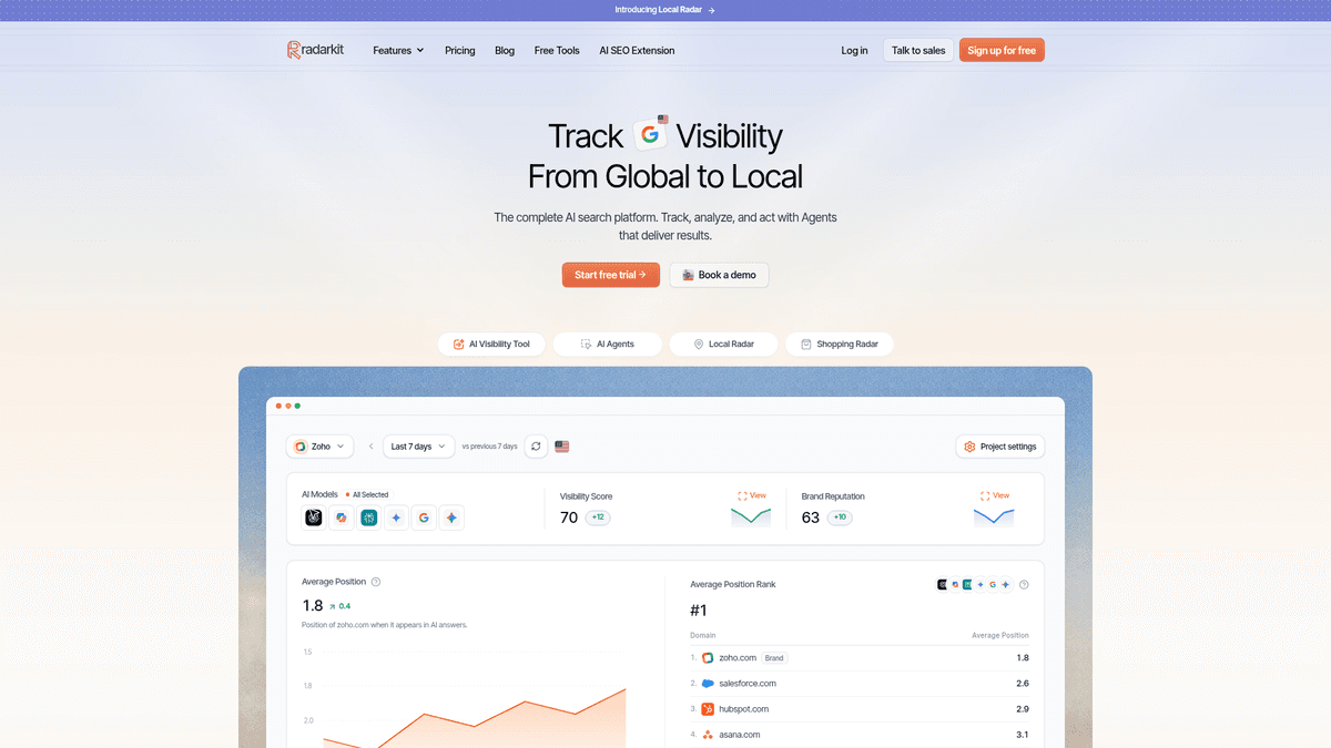 Radarkit homepage for GEO tracking