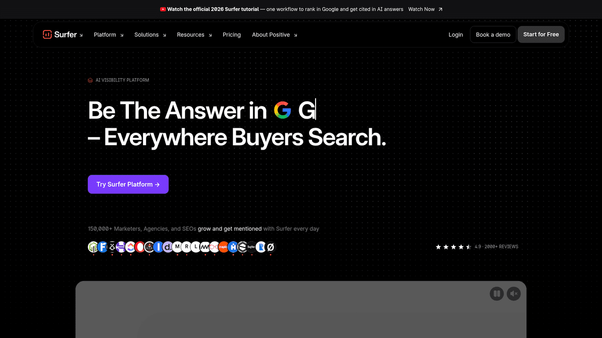 Surfer SEO homepage screenshot