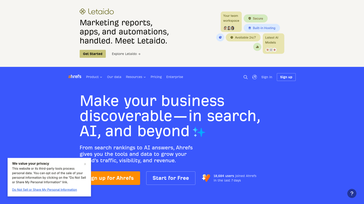 Ahrefs homepage screenshot