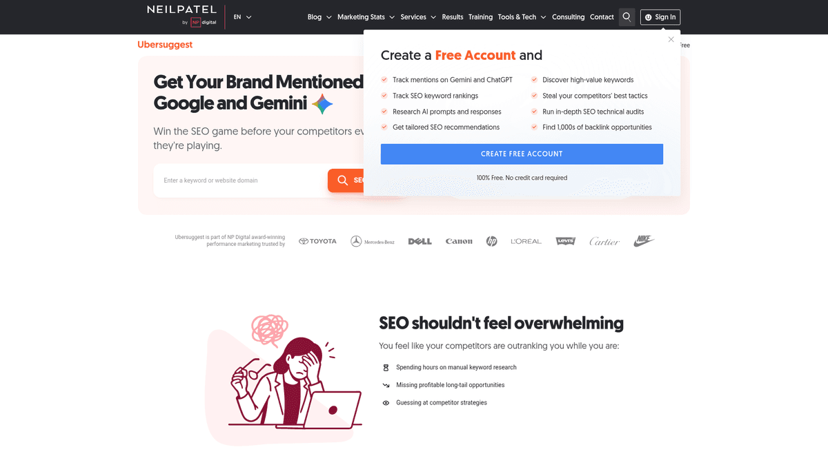 Ubersuggest homepage screenshot