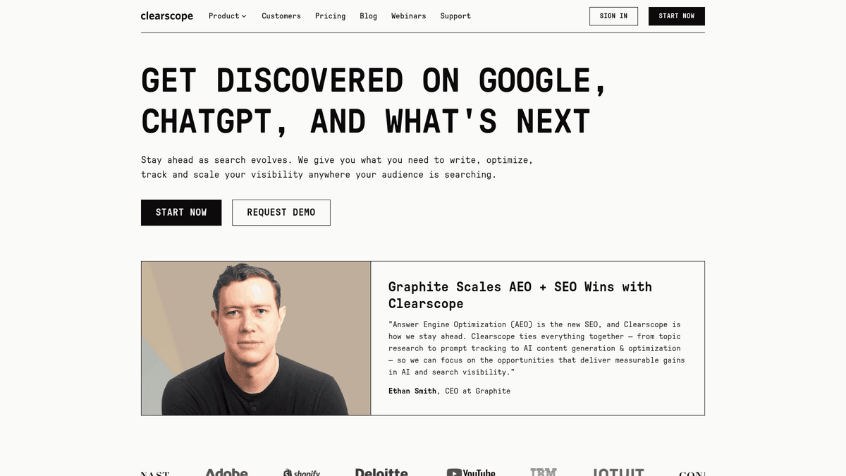 Clearscope homepage screenshot