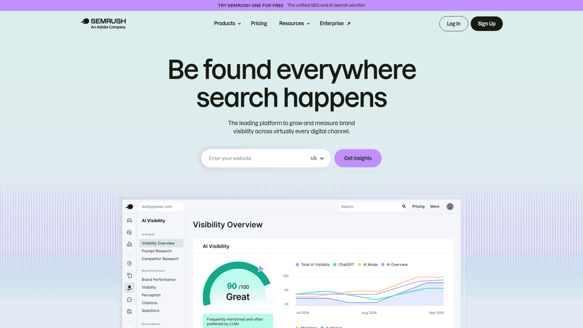 Website screenshot of Semrush homepage