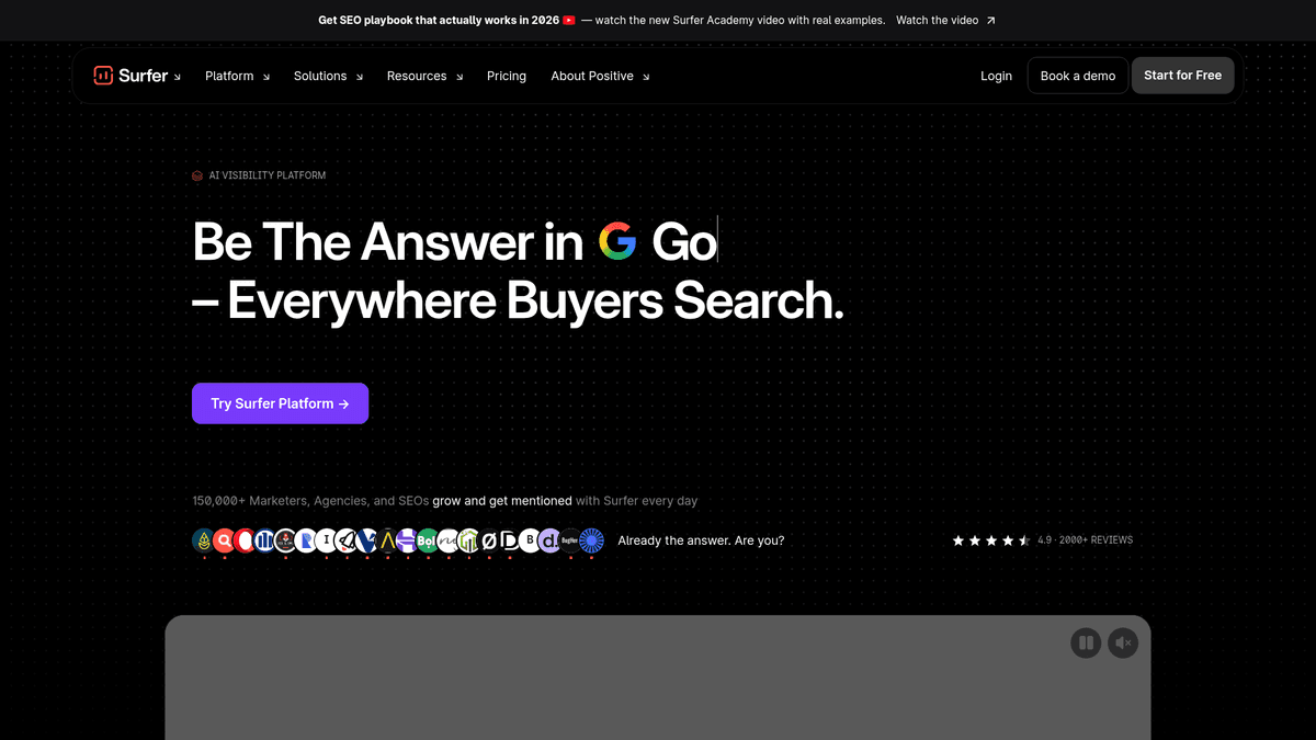 Website screenshot of Surfer SEO homepage