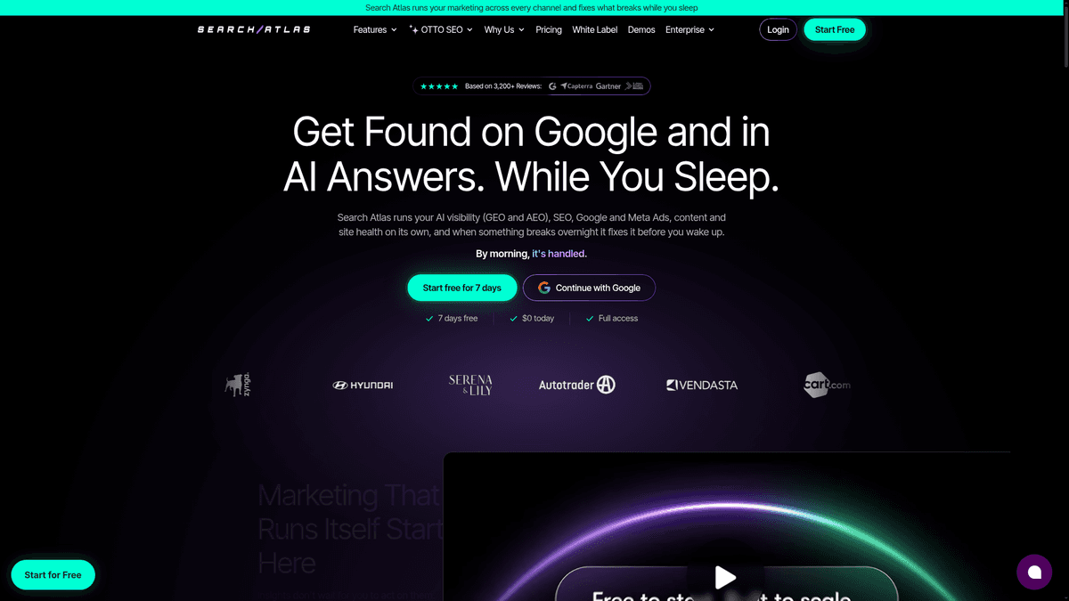 Search Atlas home page for SEO auditing and automation software