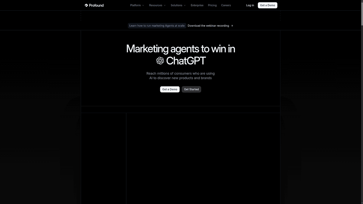Website screenshot of Profound homepage