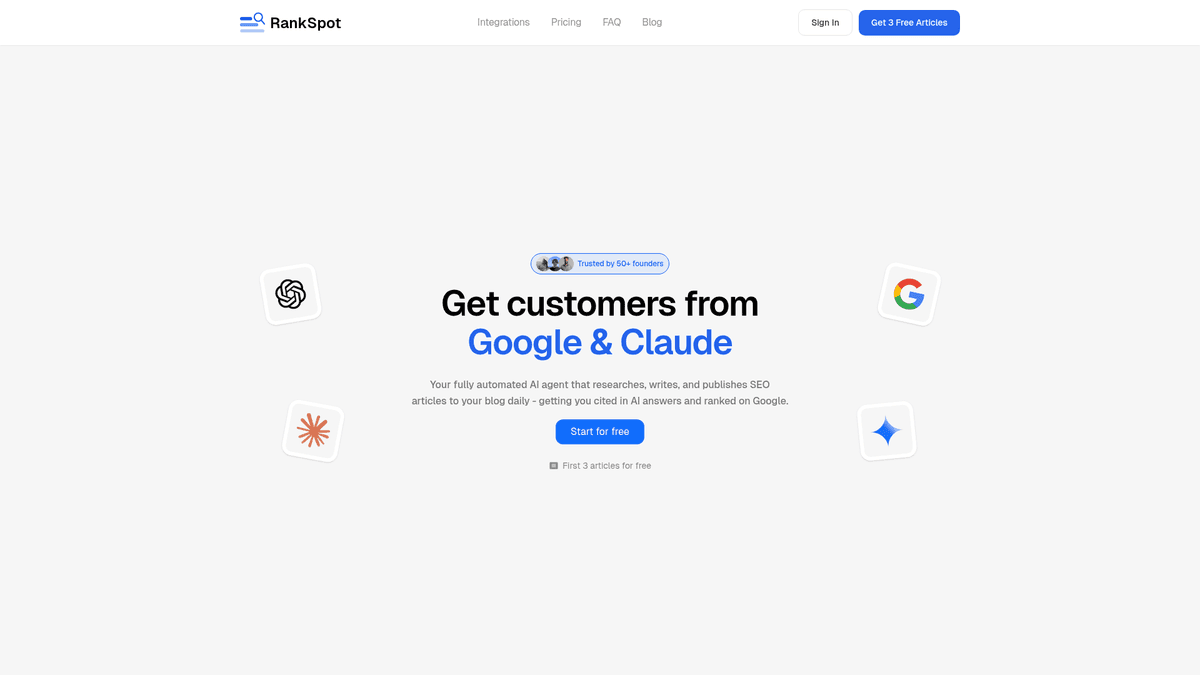 Website screenshot of RankSpot homepage