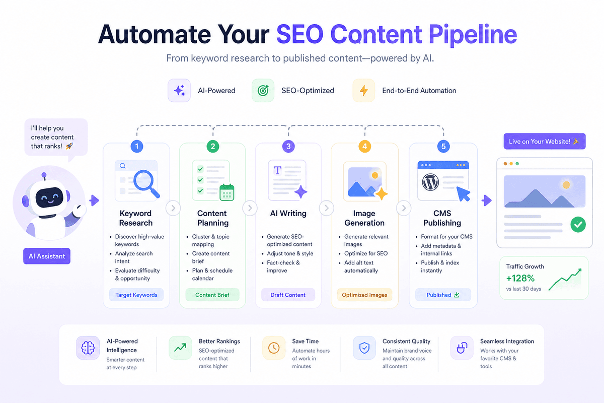 Automated SEO content pipeline illustration