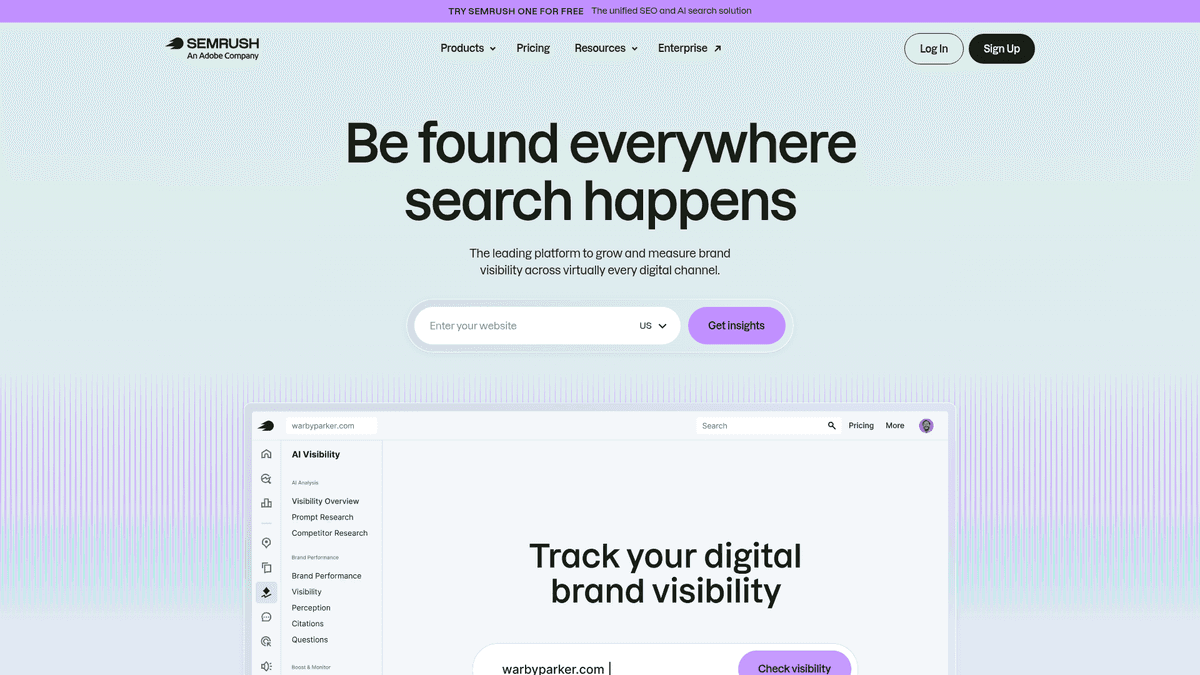 Screenshot of Semrush homepage