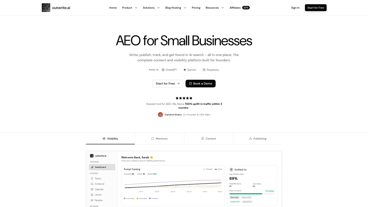 Screenshot of Outwrite.ai homepage