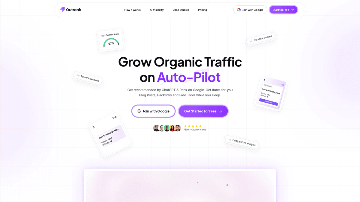 Outrank.so home page for automated blog content