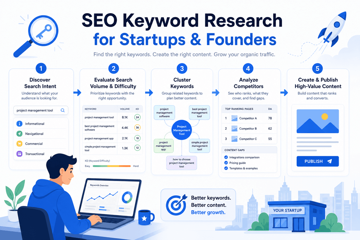 Illustration of SEO keyword research workflow