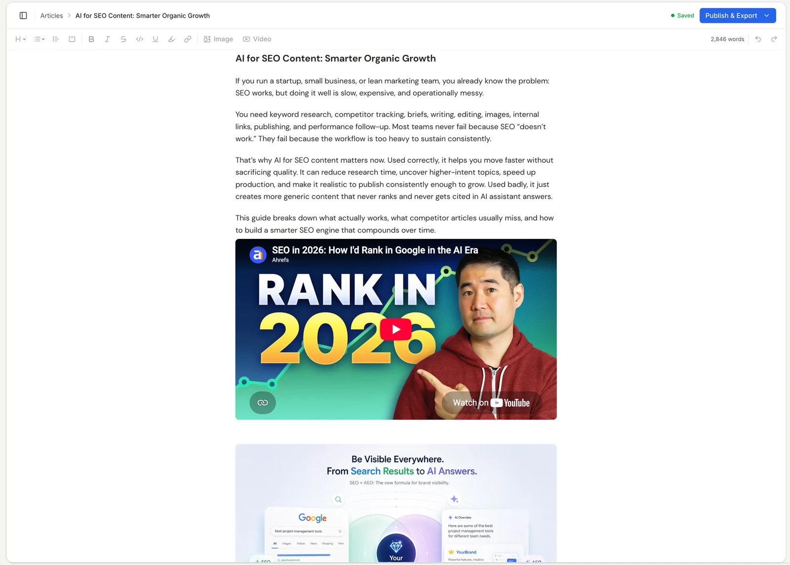 The RankSpot article editor with a finished, human-quality SEO article ready to publish